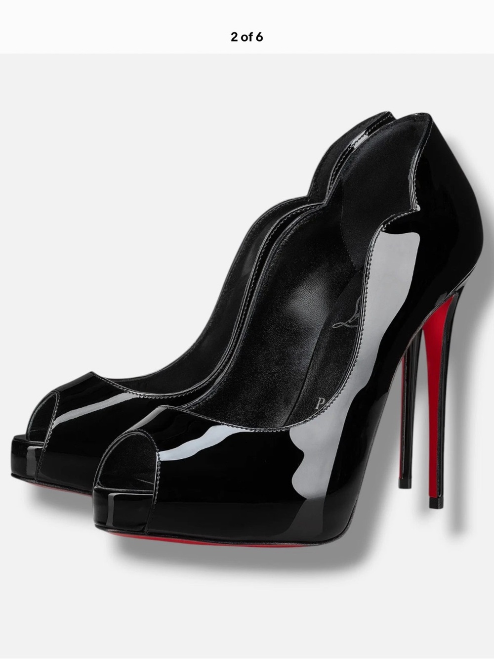 Christian Louboutin Black Patent Peep-Toe Scalloped Stiletto Pumps